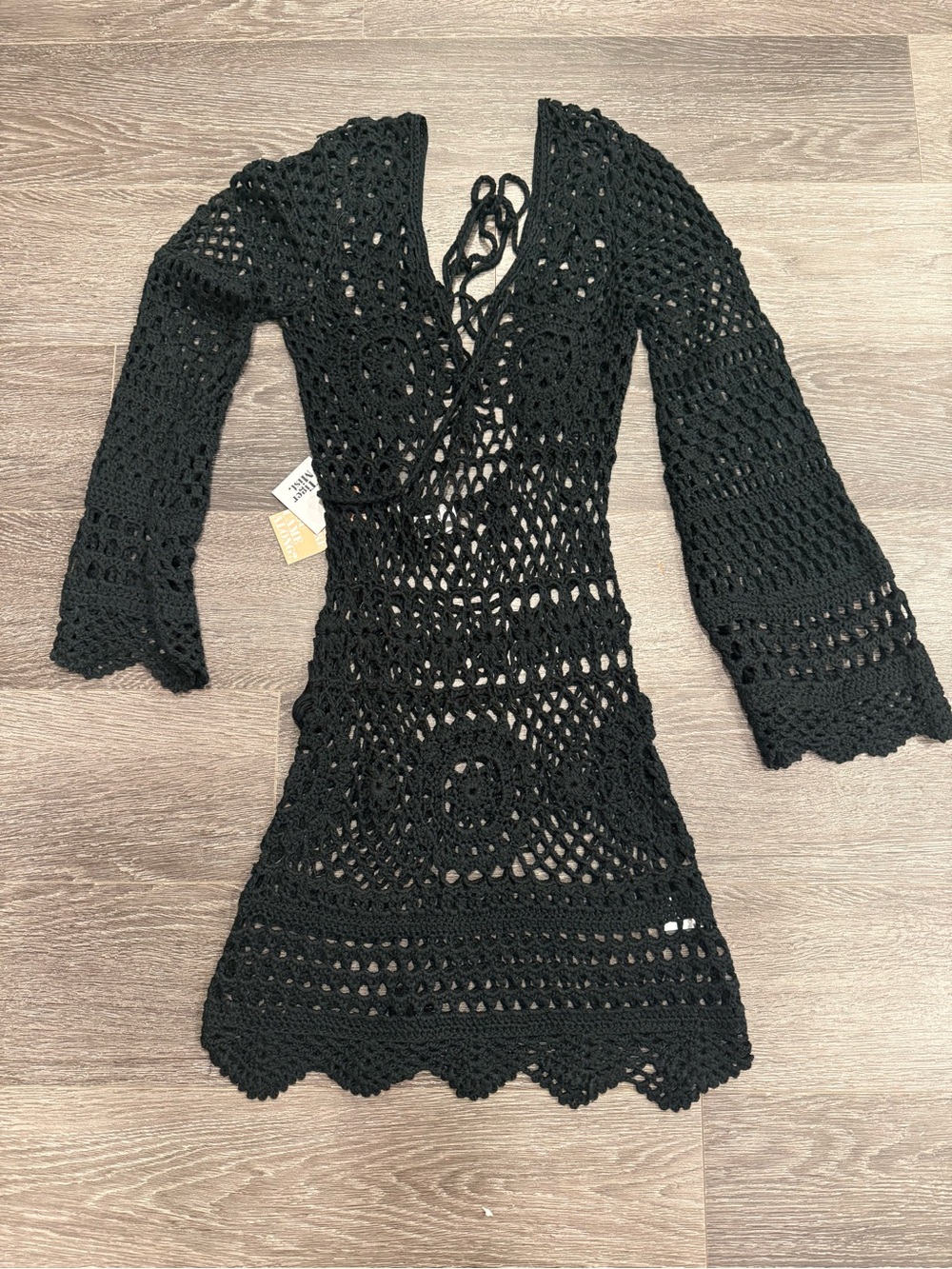Tiger Mist Black Crochet Mini Dress with V-Neck